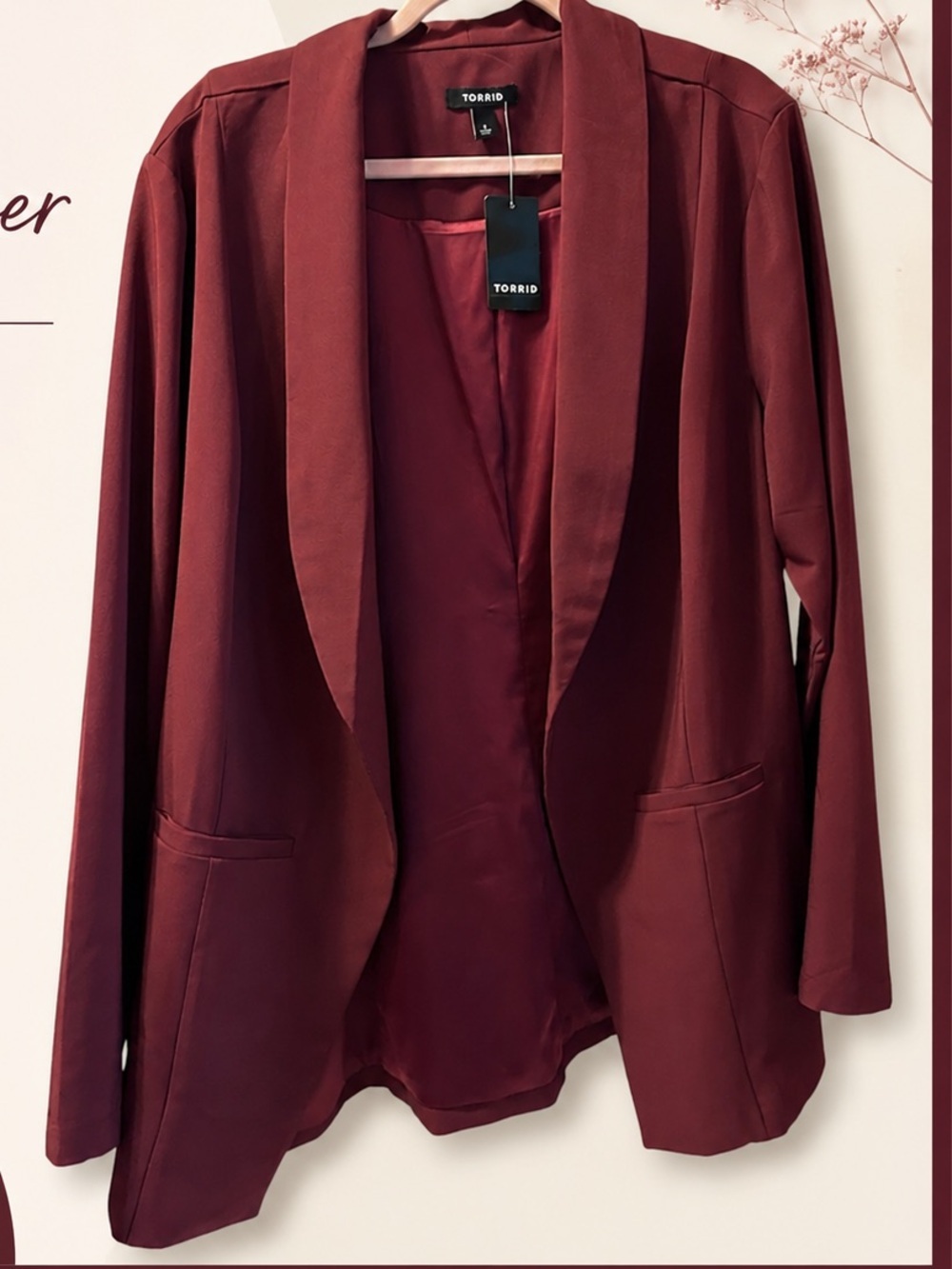 Torrid Longline Crepe Blazer Jacket Size 1 / 1X NWT Burgundy Wine Career Chic
